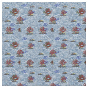 Rosa Koralle unter Wasser - Blauer Fisch Stoff