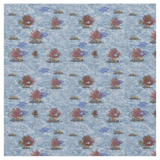 Rosa Koralle unter Wasser - Blauer Fisch Stoff (Nahaufnahme)
