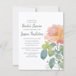 Rosa Korallen-Aquarell-Blumen-Boho-Brautparty Einladung