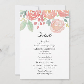 Rosa Korallen-Aquarell-Blumen-Hochzeits-Detailkart Save The Date