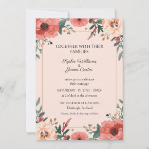 Rosa Korallen-Aquarell-Blumen-Hochzeitseinladung Einladung