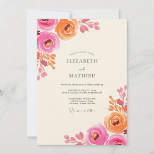 Rosa Korallen Blumen Hochzeit Einladung
