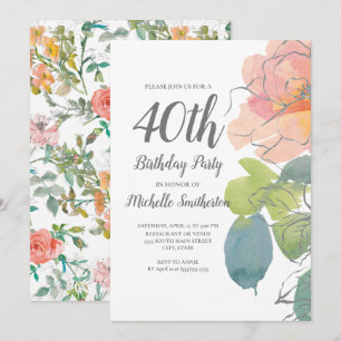Rosa Korallen-Boho-Aquarell-Blumen 40. Geburtstag Einladung