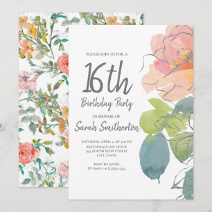 Rosa Korallen-Boho-Aquarell-Blumen-Süß 16 Einladung