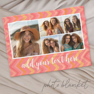 Rosa Korallen-Chevron-Mod-Text-Fotocollage Fleecedecke
