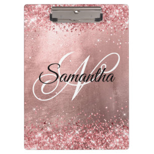 Rosa Korallen Glitter Fancy Monogramm Rose Gold Fo Klemmbrett