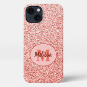 Rosa Korallen hellpastellfarbene Glitzern Monogram iPhone Hülle (Rückseite)