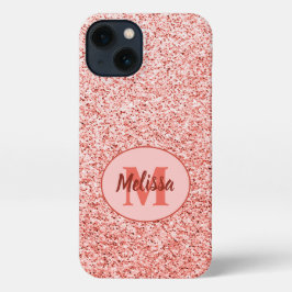 Rosa Korallen hellpastellfarbene Glitzern Monogram iPhone 13 Hülle