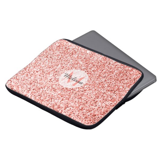 Rosa Korallen hellpastellfarbene Glitzern Monogram Laptopschutzhülle (Vorne Oben)