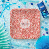 Rosa Korallen hellpastellfarbene Glitzern Monogram Pappteller (Party)