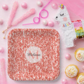 Rosa Korallen hellpastellfarbene Glitzern Monogram Pappteller (Party)