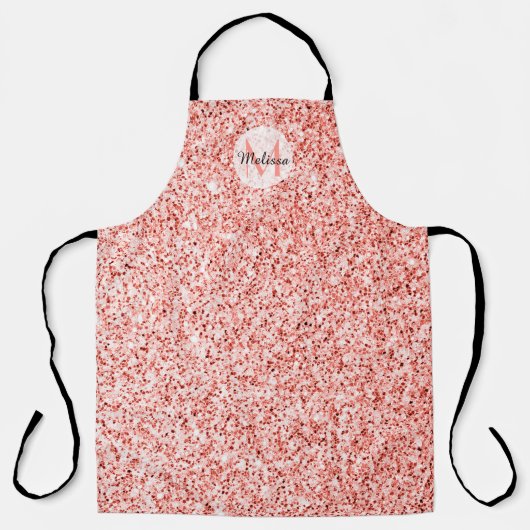 Rosa Korallen hellpastellfarbene Glitzern Monogram Schürze (Vorderseite)