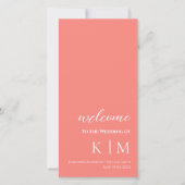 Rosa Korallen-modern- Monogram-Hochzeitsprogramm- (Vorderseite)