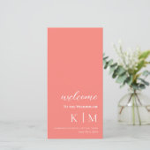 Rosa Korallen-modern- Monogram-Hochzeitsprogramm- (Stehend Vorderseite)