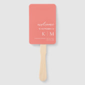 Rosa Korallen-modern- Monogram-Hochzeitsprogramm- Fächer (Vorderseite)