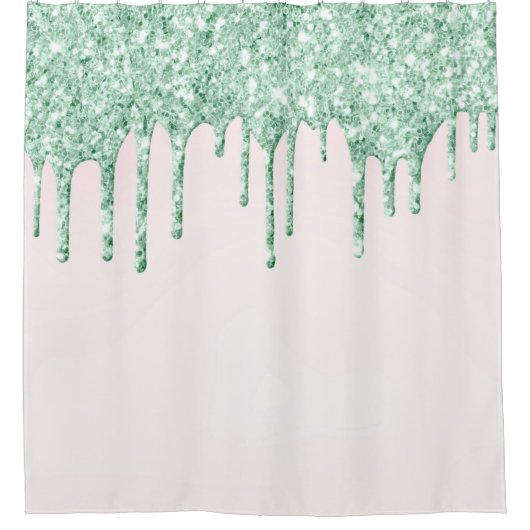 *~* Rosa Korallen Tropfen Dripping Mint GLITZER AP Duschvorhang (Vorderseite)