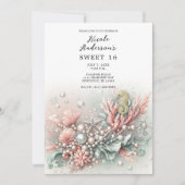 Rosa Korallen und Perlen Unterseeisch Süß 16 Einladung (Vorderseite)