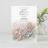 Rosa Korallen und Perlen Unterseeisch Süß 16 Einladung (Stehend Vorderseite)