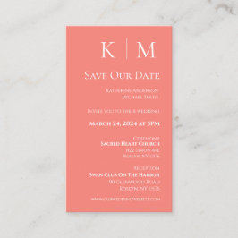 Rosa Korallen und Weiß-modern-Save the Date- Visitenkarte