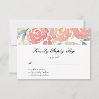 Rosa Korallen-Wasserfarben-Blumen-Hochzeitsantwort RSVP Karte