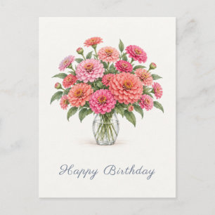 Rosa Korallen-Zinien Geburtstag Postkarte