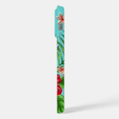 Rosa Korallenblume auf Aqua Blue Turquoise iPhone Hülle (Linke Seite)