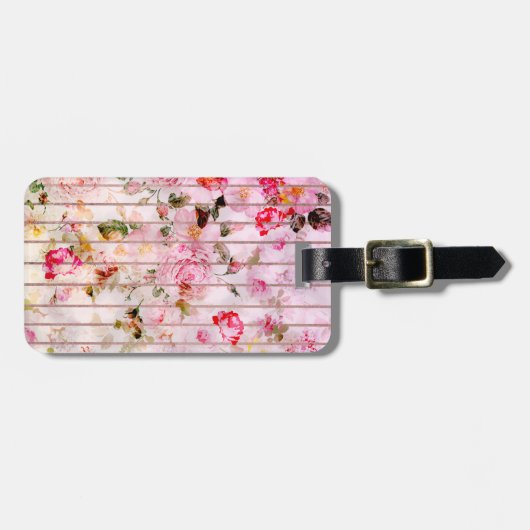 Rosa Korallenfarben, blühende moderne Streifen. Gepäckanhänger (Vorderseite horizontal)