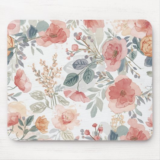 Rosa Korallengarten Blumen-Wasserfarben-Muster Mousepad (Vorne)