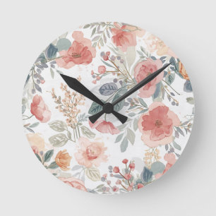 Rosa Korallengarten Blumen-Wasserfarbenmuster Runde Wanduhr