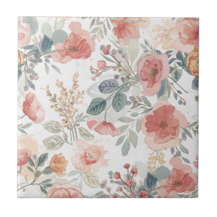 Rosa Korallengarten Blumiges Wasserfarbmuster Fliese