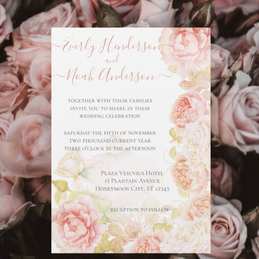 Rosa Korallenheimlich Rose Garden Wedding Einladung