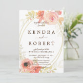 Rosa Korallenhochzeit - Rose und Goldbriefe Einladung (Stehend Vorderseite)