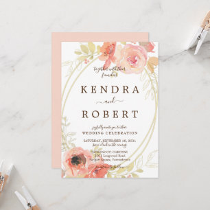 Rosa Korallenhochzeit - Rose und Goldbriefe Einladung