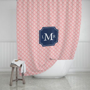 Rosa Korallenriff Blau-3-Buchstaben-Monogramm Duschvorhang