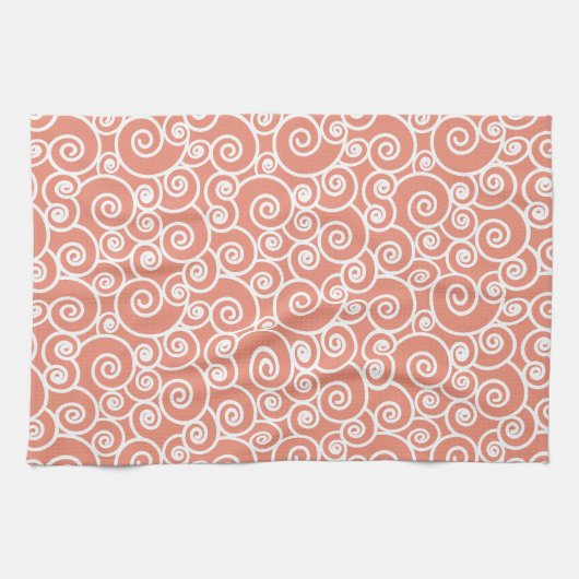 Rosa Korallenrot Abstraktes Wirbles Seashell-Muste Geschirrtuch (Horizontal)