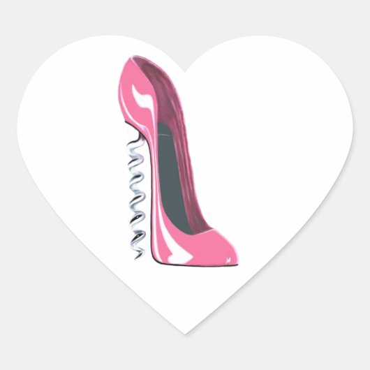 Rosa Korkenzieher High Heel Stiletto Schuhkunst Herz-Aufkleber (Vorderseite)