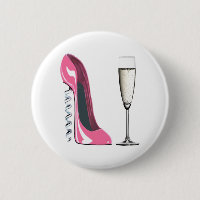 Rosa Korkenzieher-Stilett-Schuh und Champagne-Glas