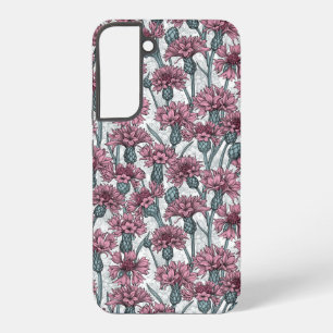 Rosa Kornblumen, Wildblumen auf Weiß Samsung Galaxy Hülle