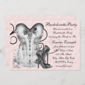 Rosa Korsett Rosa Schwarzer Junggeselinnen-Abschie Einladung (Vorne/Hinten)