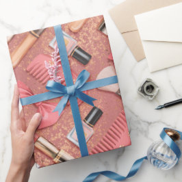 Rosa Kosmetik-Muster Glitter  Geschenkpapier