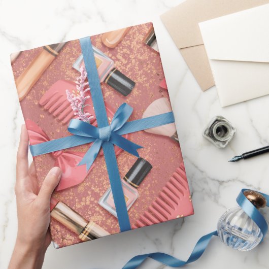 Rosa Kosmetik-Muster Glitter  Geschenkpapier (Schenken)