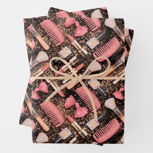 Rosa Kosmetik-Muster Glitter Geschenkpapier Set (Beispiel)