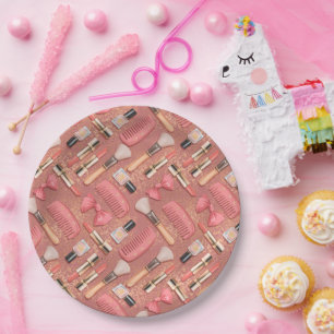 Rosa Kosmetik-Muster Glitter Pappteller