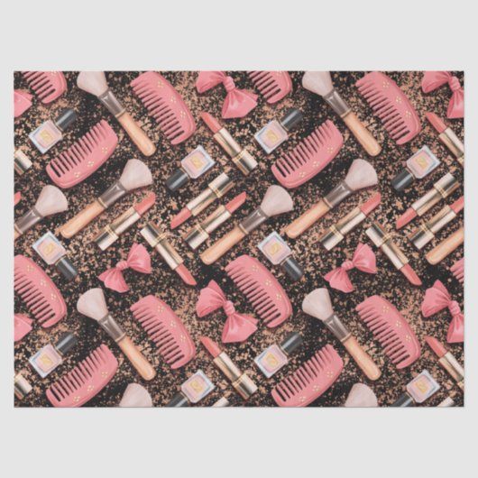 Rosa Kosmetik-Muster Glitter  Seidenpapier (Vorderseite)