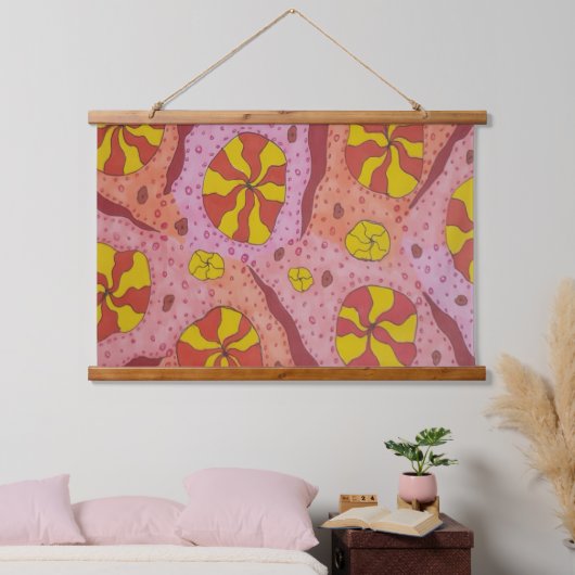 Rosa Kosmische Kanonen Wandteppich Mit Holzrahmen (Schlafzimmer)