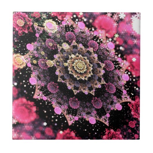 Rosa kosmisches Fraktal Fliese (Vorderseite)