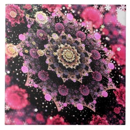 Rosa kosmisches Fraktal Fliese (Vorderseite)