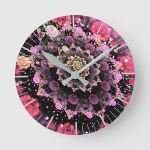 Rosa kosmisches Fraktal Runde Wanduhr