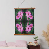 Rosa Kosmos-Blume Abstrakt Wandteppich Mit Holzrahmen (Schlafzimmer)