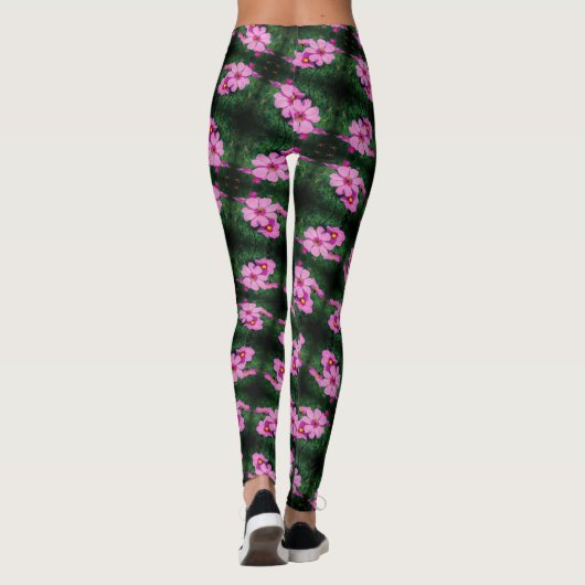 Rosa Kosmos Blume Abstraktes Muster Leggings (Rückseite)